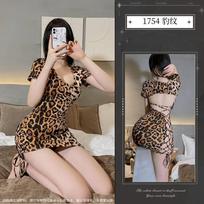 Sexy lingerie female sexy uniform seduction straps bundled halter leopard print plus size pajamas nightgown One size fits all leopardo rašto spalva