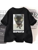 Funny Cat Ibuprofen Graphic T Shirts Men Women Cotton Tee Clothing Creativity Short Sleeve Fashion Casual Loose Tops Streetwear 4XL įvairiaspalvis