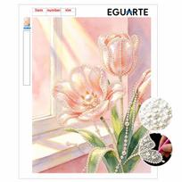 Handmade Pearl Painting Kit Elegant Tulips DIY Frameless 3D Bead Art Canvas Creative Leisure Home Decoration Gift 40x50cm beige