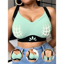 1XL-4XL Plus Size European and American Seamless Wireless Comfortable Bra with Color Block Design 1XL fluorescencinė žalia spalva