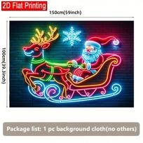 1Pcs Santa Reindeer Sleigh Decoration Background Winter Backdrop Decorations For Photo Studio Photo Booth Christmas Party 90x75cm blue