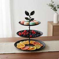 3 pakopų desertų stovas Nerūdijančio plieno vaisių padėklas Dekoratyvinis lapų dizainas Pakopinis keksiukų M Black Leaf-black black