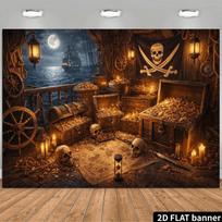2D Flat Pirate Themed Party Banner Backdrop, Pirate Treasure Theme, yzb 59×39inch/150*100cm brown