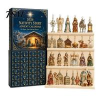 Kids Holiday Party Favor Nutcracker Advent Calendar 2026, 24 Day Countdown Box with 2D Toy Collection Flat Acrylic Pendants, Festive Tree Hanging C beige