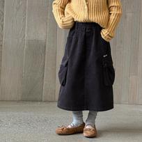 Kids Girls Vintage Corduroy Cargo Elastic Waist A Line Mid Length Half Skirt With Pockets 170cm pilka