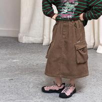 Kids Girls Vintage Corduroy Cargo Elastic Waist A Line Mid Length Half Skirt With Pockets 170cm ruda
