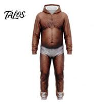 Fall Fashion Holiday Dress Men 3D Ugly Onesie, Adult Christmas Halloween Costume, Oktoberfest Funny Belly Print Creative Graphic Jumpsuit Romper, Long M C brown