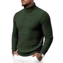 Men's Turtleneck Cable Knit Slim Fit Long Sleeve Sweater. 3XL žalia