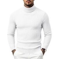 Men's Turtleneck Cable Knit Slim Fit Long Sleeve Sweater. 3XL balta