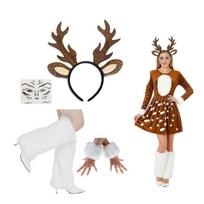 Kalėdinės elnio ragų galvos juostos, elniuko uodegos, veido lipdukai, elnio kostiumo aksesuarai, Helovino Cosplay kostiumas, suaugusiems brown
