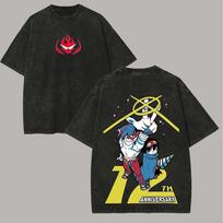 Anime Tengen Toppa Gurren Lagann Simon Kamina Graphic T shirt Men Women Washed Cotton T shirts Casual Clothing Harajuku T-shirt S black