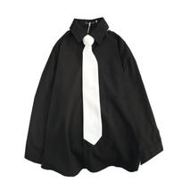 Balti marškiniai Moterys su kaklaraiščiu Japoniško stiliaus Preppy Students BF Oversized palaidinė Paprasta vientisa laisva vasaros viršūnė M juoda/balta
