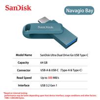 SanDisk 128GB OTG Ultra Dual Drive Go Drive USB 3.2 C tipo Flash 2-in-1 USB-A/USB-C atmintinė 64GB 256GB 512GB 1TB iki 400MB/s telefonui, PC 【64GB】 mėlyna