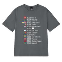 Eurovizija 2025 Miestai Marškinėliai Muzika Vyrams Moterims Trend Y2k Negabaritiniai trumpomis rankovėmis Marškinėliai Unisex 100% Medvilnės drabužiai Viršutiniai drabužiai M gray
