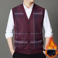 Men's V-Neck Sleeveless Knit Cardigan Vest for Seniors - Autumn/Winter Collection 4XL raudona