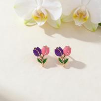 Sweet And Colorful Glazed Tulip Bud Earrings, Perfect for Daily Commutes with a Touch of Youthful Charm One-size beige