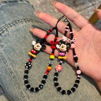 Disney animacinis personažas Mikis ir Mini Pelė Mobiliojo Telefono Dirželis Mielas Lėlės Stiliaus Pakabukas Vyrams ir Moterims Madingas Nešiojamas Raktų Pakabukas 2PCS black