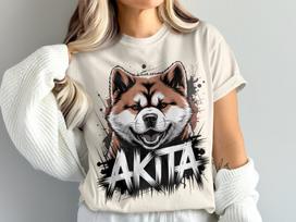 Akita Dog T-Shirt, Stylish Canine Tee, Unique Pet Lover Gift, Animal Graphic, Dog Breed Shirt, Akita Design, Cute Dog Tee 4XL gray