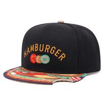 2026 New Flat Edge Hat Burger Embroidered Printed Baseball Hat Outdoor Daily Commuter Decoration Sunshade Hat Unisex Hip Hop Hat black