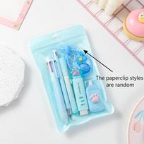 New Highlighter Stationery Set – 11pcs Writing Tools Kit with Highlighter, Gel Pen, Mechanical Pencil, And 5 Unique Paper Clips mėlyna