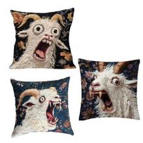 Funny Screaming Goat Throw Cushion Cover Crazy Animal Graphics 2D Flat Printed Decorative Square Pillowcase Decors gray