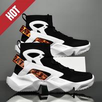 Running Shoes Casual High Top Men Sports Tenis Ankle Boots Breathable Lightweight Men Comfortable Athletic Nonskid Sock Sneakers 45 black