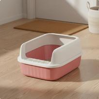 Cat Toilet Extra Large Space SemiEnclosed Litter Pan AntiSplashing HighSided for L rožinė