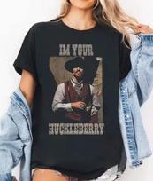 I'm Your Huckleberry Shirt Vintage Doc Holliday Graphic Tee Graphic Short Sleeve Women T-shirts for Unisex 150 gray