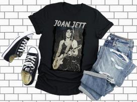 Joan Jett Music Guitar Short Sleeve Cotton T-shirt M gray