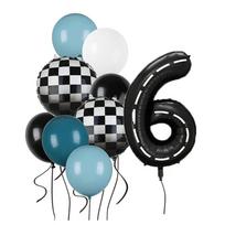 9pcs Race Car Balloons Set Checkered Balloon Blue Black Balloon Boys One Happy 1st 2nd Vintage Two Fast Theme Party Number Decor NUMBER&40inch black