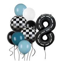 9pcs Race Car Balloons Set Checkered Balloon Blue Black Balloon Boys One Happy 1st 2nd Vintage Two Fast Theme Party Number Decor NUMBER&40inch