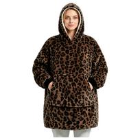 Thick Flannel Wearable Blanket Hoodie, Pullover Hooded Blanket Sweatshirt for Cozy Warm Lounging One Size kava