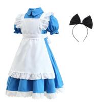 Anime Mėlyna Alisa Stebuklų šalyje Cosplay apranga Saldus Lolita tarnaitės suknelė moterims Pastoralinis Lolita tarnaitės apranga Vaidmuo Helovino žaidimas 130 white