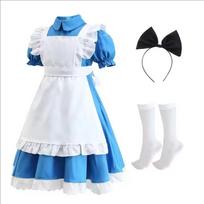 Anime Mėlyna Alisa Stebuklų šalyje Cosplay apranga Saldus Lolita tarnaitės suknelė moterims Pastoralinis Lolita tarnaitės apranga Vaidmuo Helovino žaidimas 120 white