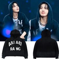 ARIRAN New York Hoodie BTS Pop-Up Distressed Zip-Up Sweatshirt Women L gray