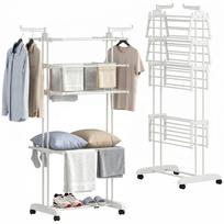 Foldable 4-Tier Clothes Drying Rack with Wheels, Side Wings and Steel Frame, White