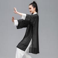 Aukštos kokybės kinų Tai Chi drabužiai Kung Fu mantijos moterims ir vyrams Elegantiškas Wushu apsiaustas Tiulio šokių pasirodymų apsiaustas L juoda