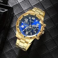 Blu-ray Symphony Glass Men's Watch Steel Belt Quartz Watch Digital Engraved Vacation Three-Eye Watch gray