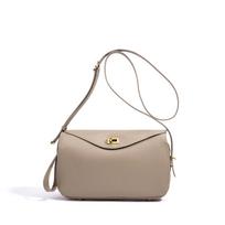 Leather ladies crossbody bag - Retro golden clasp shoulder bag - Simple commuter pillow-shaped bag - Adjustable shoulder strap handbag gray