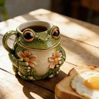 Funny Coffee Mug Resin Frog Flower Teacup Aesthetic Coffee Mug Drinkware for Outdoor Camping Hiking Adventure Fishing Picnic China Mainland brown