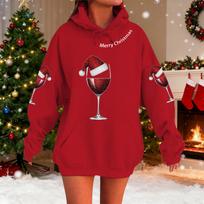 Women's Fashionable Casual Long-Sleeved Christmas Holiday Party Printed Hooded Sweatshirt M raudona