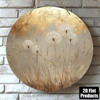 Metal Wall Art, Round Dandelion Painting, Gold Foil, Modern Abstract Decor for Living Room beige