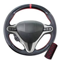 Carbon Fiber Steering Wheel Cover for Honda Civic 8 2005-2011 Old Civic Type R 2004-2011 (3-Spoke) Leather Interior Accessories Red Thread gray