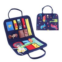 Kids Montessori Toys Baby Busy Board Baby Buckle Zip Button Lace Up Training Tool Toys Sensory Development Game For Toddlers blue