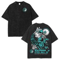 Washed Oversized Graphic Tee JoJo’s Bizarre Adventure Diego Brando Steel Ball Run T Shirt Men Women Short Sleeve High Quality Female Male Clothing XXXL black
