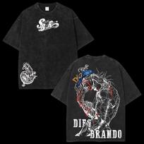 Washed Oversized Graphic Tee JoJo’s Bizarre Adventure Diego Brando Steel Ball Run T Shirt Men Women Short Sleeve High Quality Female Male Clothing XXXL black