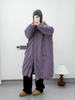 Korėjietiško stiliaus dvipusis ilgas medvilninis striukė su gobtuvu moterims - dygsniuota, šilta, laisva, kasdienė. One Size levandų violetinė spalva