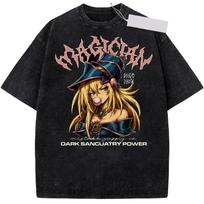 Cartoon Yu-Gi-Oh! Dark Magician Girl  Anime Printed Y2k Washed T Shirt Summer Short Sleeve Pure Cotton Tee Tops Men's Clothing 4XL black