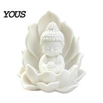 Healing Zen Atmosphere Ornament 3D Printed Mini Buddha Statue on Lotus, Sitting Figurine, Calming Desk Ornaments Spiritual for Car Dashboard, balta