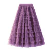 Tutu Cake Sijonai Moteriški Elegantiški pakopiniai raukiniai A linija ilgi sijonai Moteriški laisvalaikio elastinga juosmens vakarėlis nėriniuotas sijonas Faldas M pink